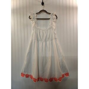 NEW J.Crew Women's White  Ruffle Orange Floral Embroidered Hem Dress Size 14